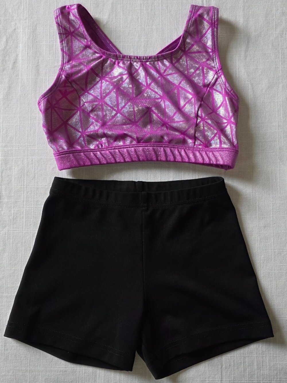 More Than Magic Purple Sports Bra + Chasse Shorts Set Cheer Gymnastics M 7/8